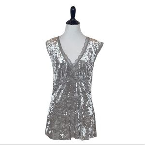 DKNY Jeans Velvet Lace V-Neckline Top -Size Medium